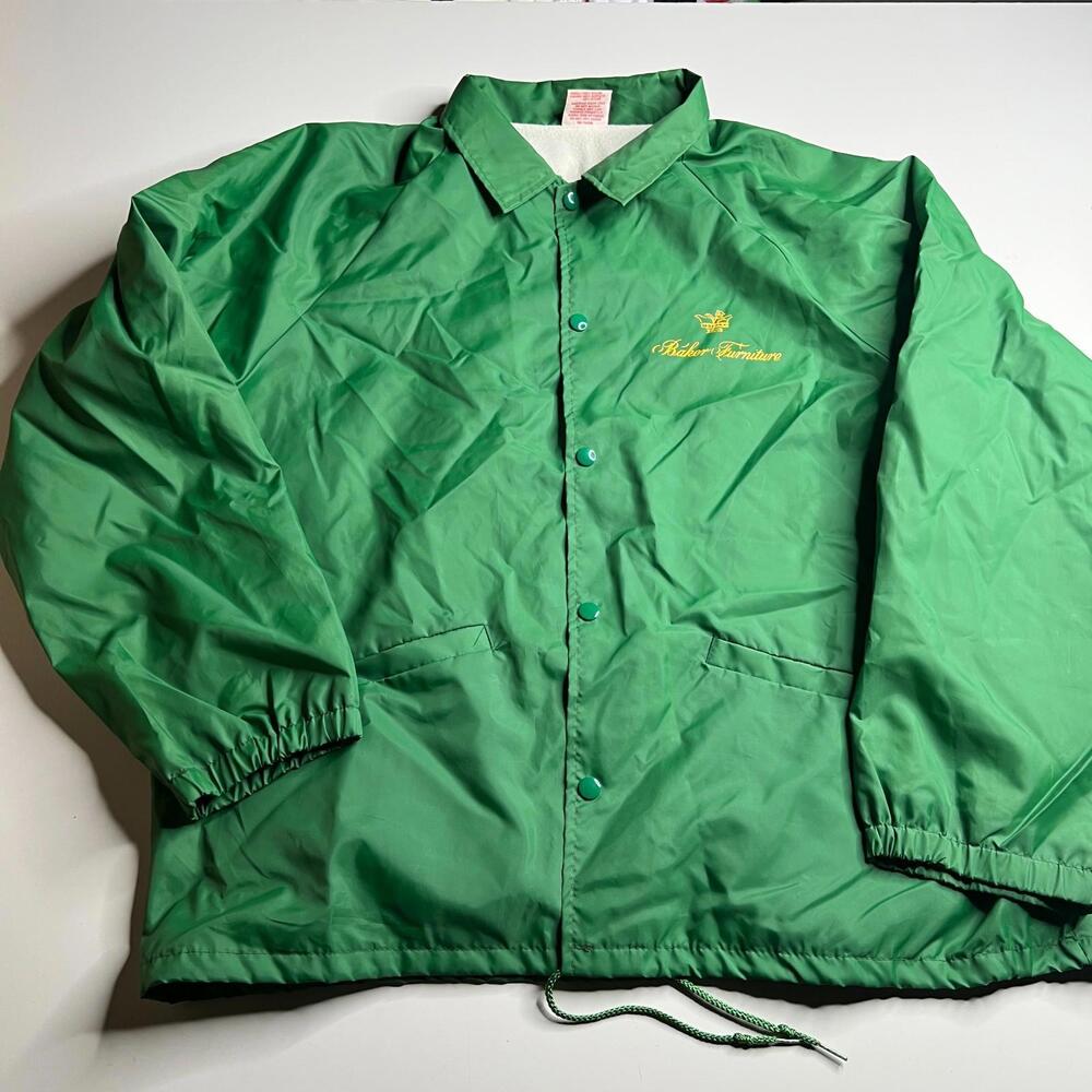 Vintage Cardinal Green Snap Button Coach Jacket XL Made in USA Baker Furniture